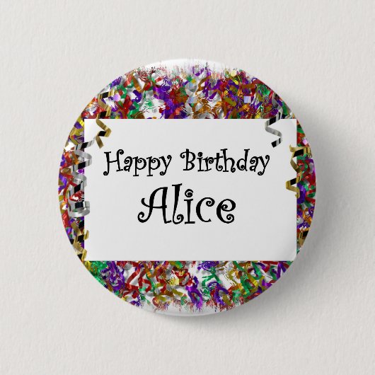 Happy Birthday Alice Ronde Button 5,7 Cm (Voorkant)
