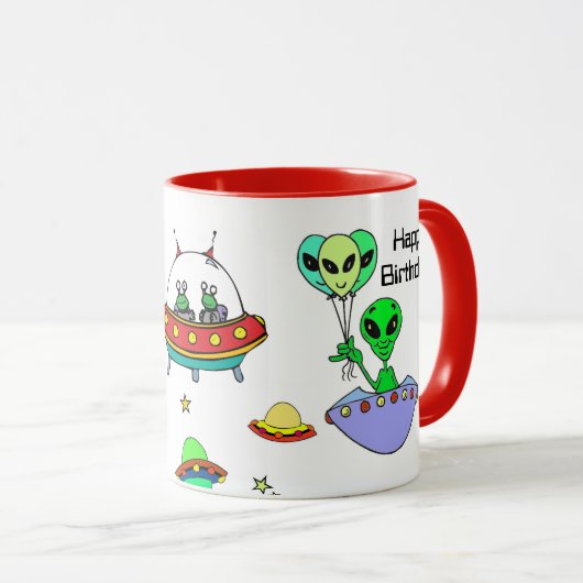Happy Birthday Alien Ship Cup Aangepaste koffie Mo Mok (Voorkant rechts)