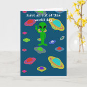 Happy Birthday Alien space Kaart (Gele Bloem)