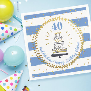 Happy Birthday Alle Leeftijd Blauw-wit en goudglit Servet