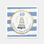 Happy Birthday Alle Leeftijd Blauw-wit en goudglit Servet (Voorkant)