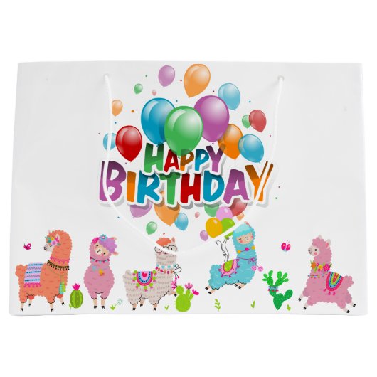 Happy Birthday Alpacas Groot Cadeauzakje (Voorkant)