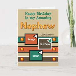Happy Birthday Amazing Nephew brown and oranje Kaart