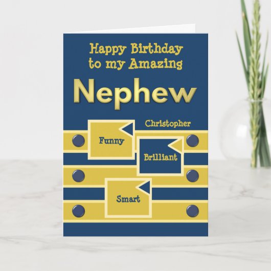 Happy Birthday Amazing Nephew marine and gold Kaart (Voorkant)