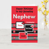 Happy Birthday Amazing Nephew red grijs zwart Kaart (Gele Bloem)