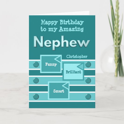 Happy Birthday Amazing Nephew turquoise green Kaart (Voorkant)