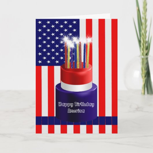 Happy Birthday America Kaart Cake & Candles (Voorkant)