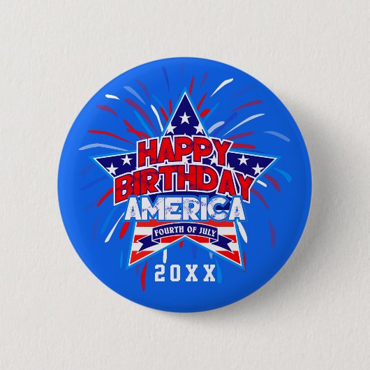 Happy Birthday America op 4 juli Independence BLUE Ronde Button 5,7 Cm (Voorkant)