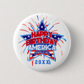 Happy Birthday America op 4 juli Onafhankelijkheid Ronde Button 5,7 Cm (Voorkant)