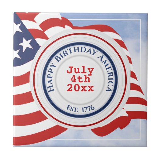 Happy Birthday America Patriotic Circles 1779 Flag Tegeltje (Voorkant)
