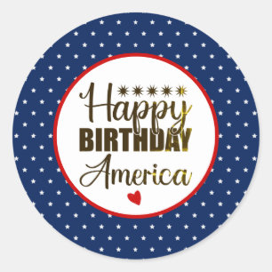 Happy Birthday America, Patriotic Red White en Blu Ronde Sticker