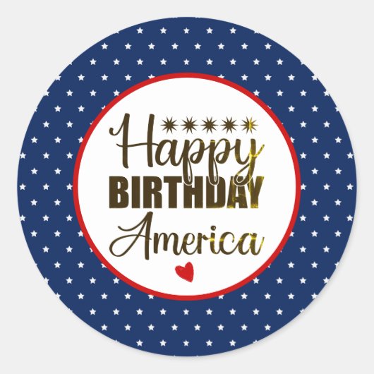 Happy Birthday America, Patriotic Red White en Blu Ronde Sticker (Voorkant)