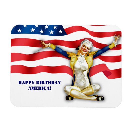 Happy Birthday, America. Retro Pin-Up Magneet (Horizontaal)