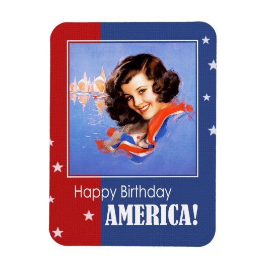 Happy Birthday, America. Retro Pin-Up Magneet (Verticaal)