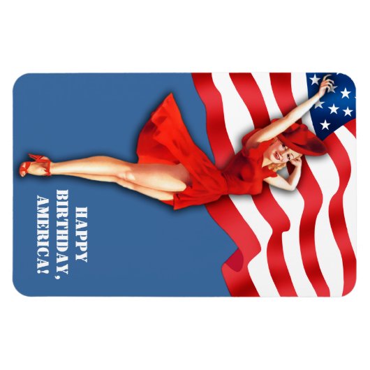 Happy Birthday, America. Retro Pin-Up Magneet (Horizontaal)