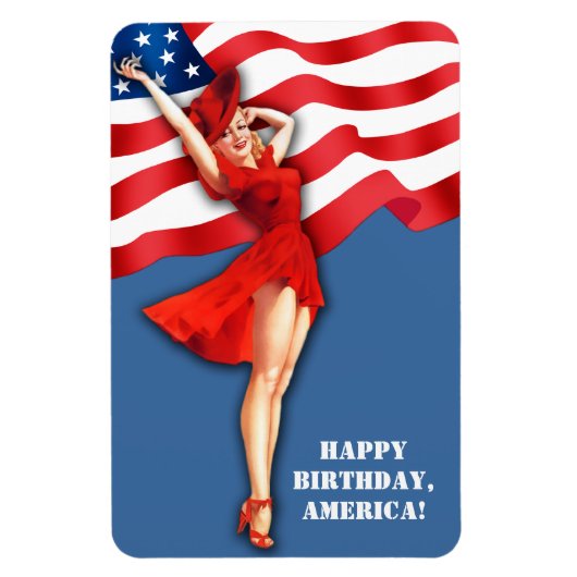 Happy Birthday, America. Retro Pin-Up Magneet (Verticaal)