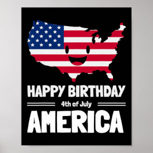 Happy Birthday Amerika 4 juli Amerikaanse vlag M Poster
