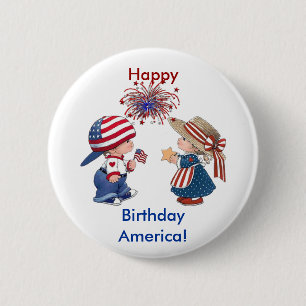 Happy Birthday Amerika Ronde Button 5,7 Cm