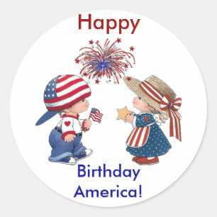 Happy Birthday Amerika Ronde Sticker