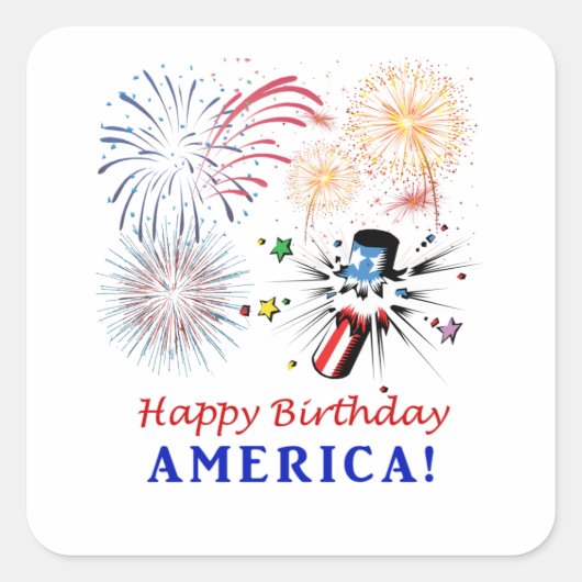 Happy Birthday Amerika Vierkante Sticker (Voorkant)