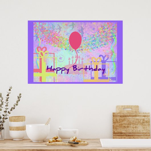 Happy Birthday and Best Wishes One Ballon Poster (Keuken)