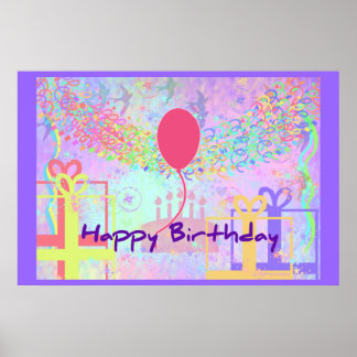 Happy Birthday and Best Wishes One Ballon Poster