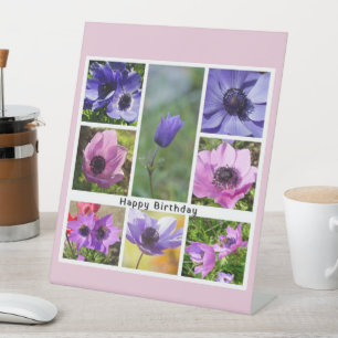 Happy Birthday Anemone Photo Collage Reclamebord Met Voetstuk
