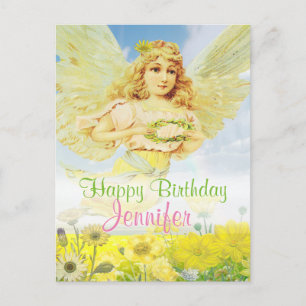 Happy Birthday Angel with Wreath Briefkaart