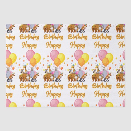 Happy Birthday Animal Collectie Weefpapier Tissuepapier (Voorkant)