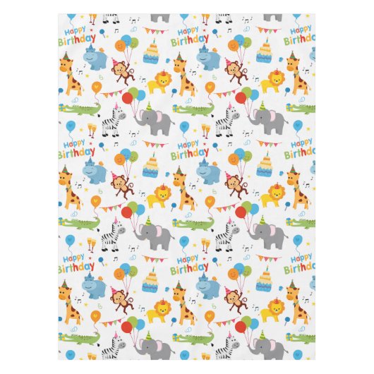 Happy Birthday Animal Party Print Tafelkleed (Voorkant)