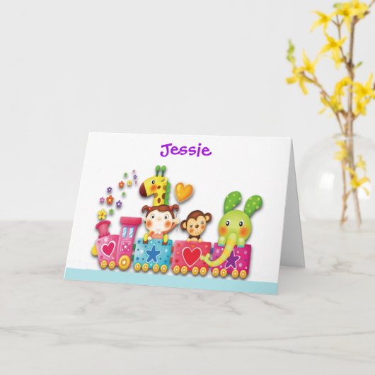 Happy Birthday Animal Train Young Child's Kaart (Gele Bloem)
