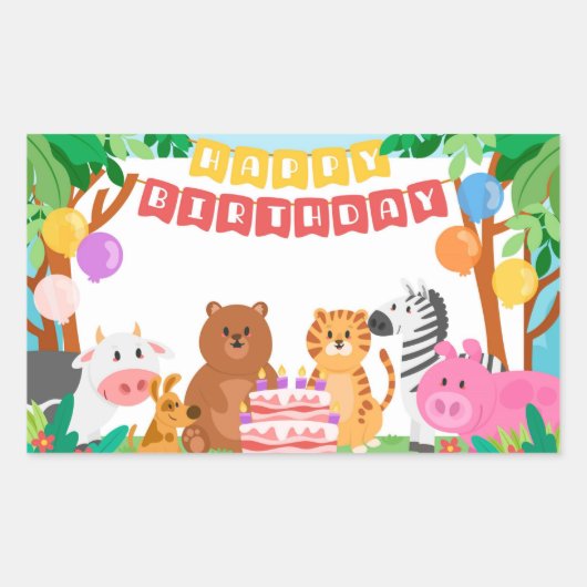 Happy Birthday Animals Rechthoekig ticker Rechthoekige Sticker (Voorkant)