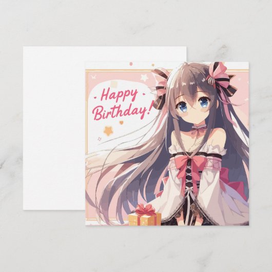 Happy Birthday Anime Girl kaart (Voorkant / Achterkant)