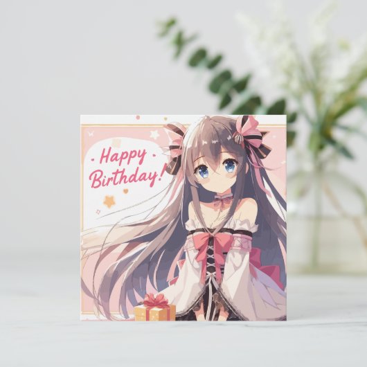 Happy Birthday Anime Girl kaart (Staand voorkant)