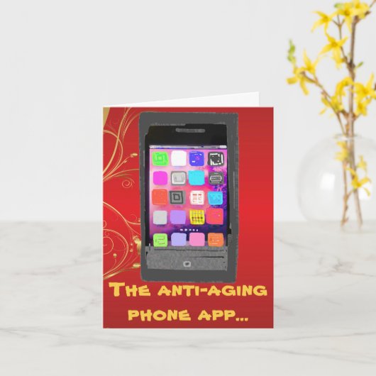 Happy Birthday Anti Aging Phone App Card Kaart (Gele Bloem)