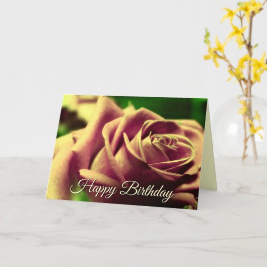 Happy Birthday  Antiek Roos Flower Kaart (Gele Bloem)