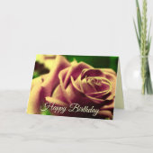 Happy Birthday  Antiek Roos Flower Kaart (Voorkant)