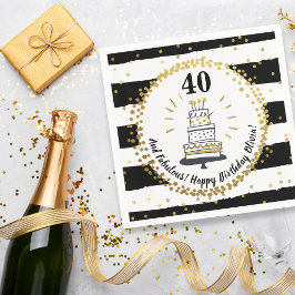 Happy Birthday Any Age Black, White, Gold Glitter Servet