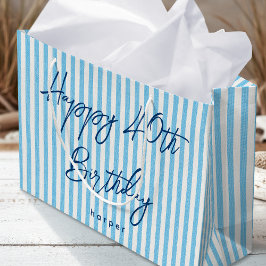 Happy Birthday Any Age Naam Stripe Lichtblauw Groot Cadeauzakje