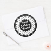 Happy Birthday Any Age Number Pattern Black/White Ronde Sticker (Envelop)