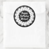 Happy Birthday Any Age Number Pattern Black/White Ronde Sticker (Tas)