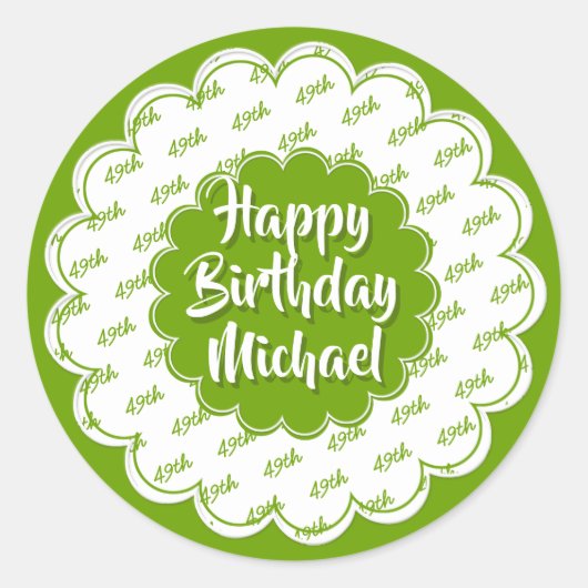 Happy Birthday Any Age Number Pattern Green/White Ronde Sticker (Voorkant)