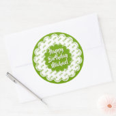 Happy Birthday Any Age Number Pattern Green/White Ronde Sticker (Envelop)