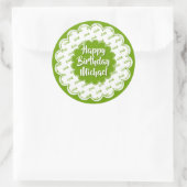 Happy Birthday Any Age Number Pattern Green/White Ronde Sticker (Tas)