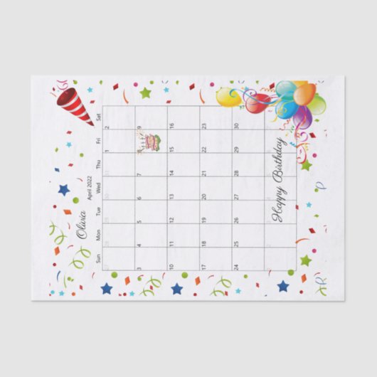 Happy Birthday April 2022 Weefselpapier Tissuepapier (Voorkant)