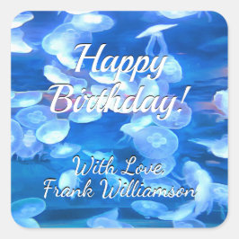 Happy Birthday Aquarium Jellyfish 0925 Vierkante Sticker