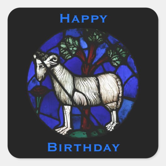 Happy Birthday Aries Ram West & Chinese astrologie Vierkante Sticker (Voorkant)
