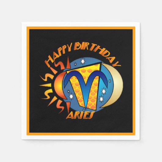 Happy Birthday Aries Zodiac Birth Sign Napkins Servet (Voorkant)