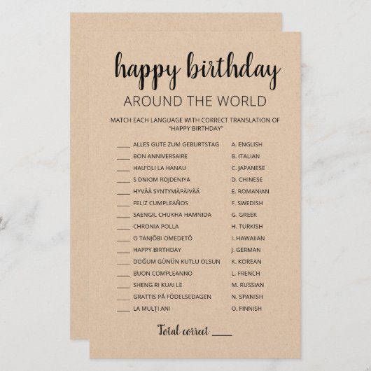 Happy Birthday Around the World editable game (Voorkant / Achterkant)