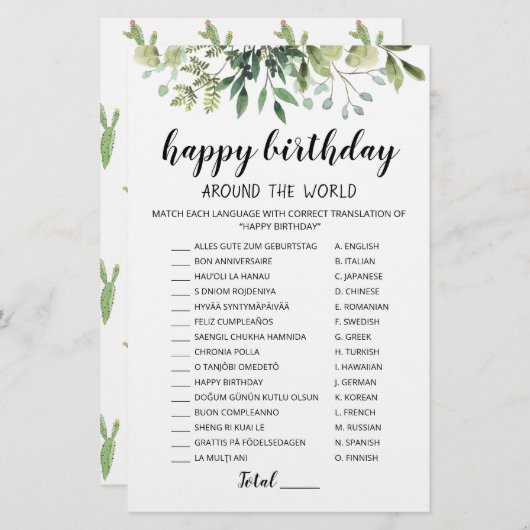 Happy Birthday Around the World editable game (Voorkant / Achterkant)